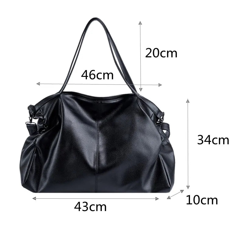 Big Black Shoulder Bags For Women Large Hobo Shopper Bag Solid Color Quality Soft Leather Crossbody Handbag Lady Travel Tote Bag