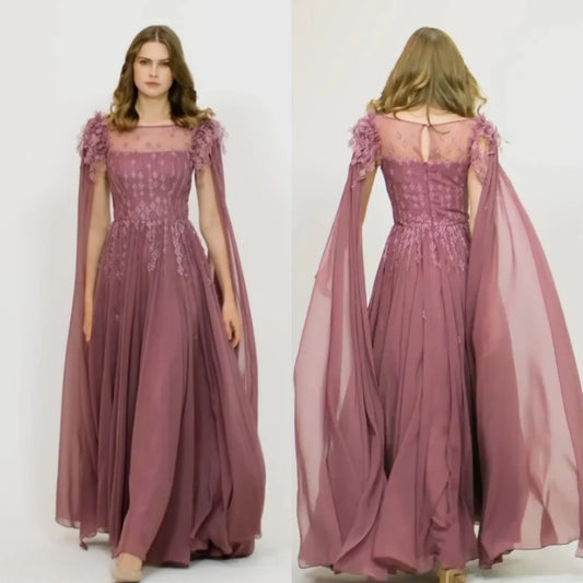 Chiffon Applique Tassel Valentine's Day A-line Off-the-shoulder Bespoke Occasion Gown Long Dresses