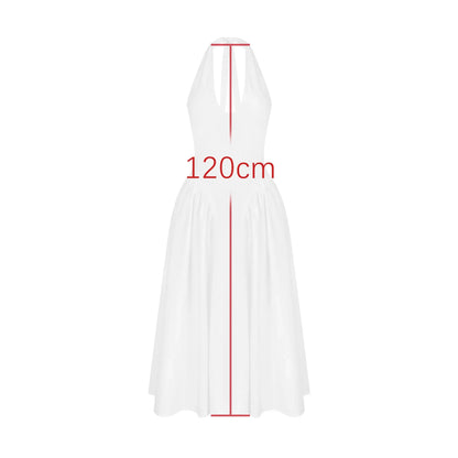 Robes maxi d'été Oligai pour femmes 2024 Nouveautés en robes de soirée blanches à licou Robe évasée longue dos nu décontractée sexy