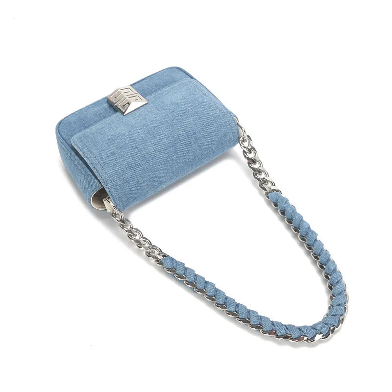 Retro Denim Small Square Bag Summer Fashion Chain Handbags for Women 2023 Designer Luxury Messenger Bag Shoulder Underarm Bag