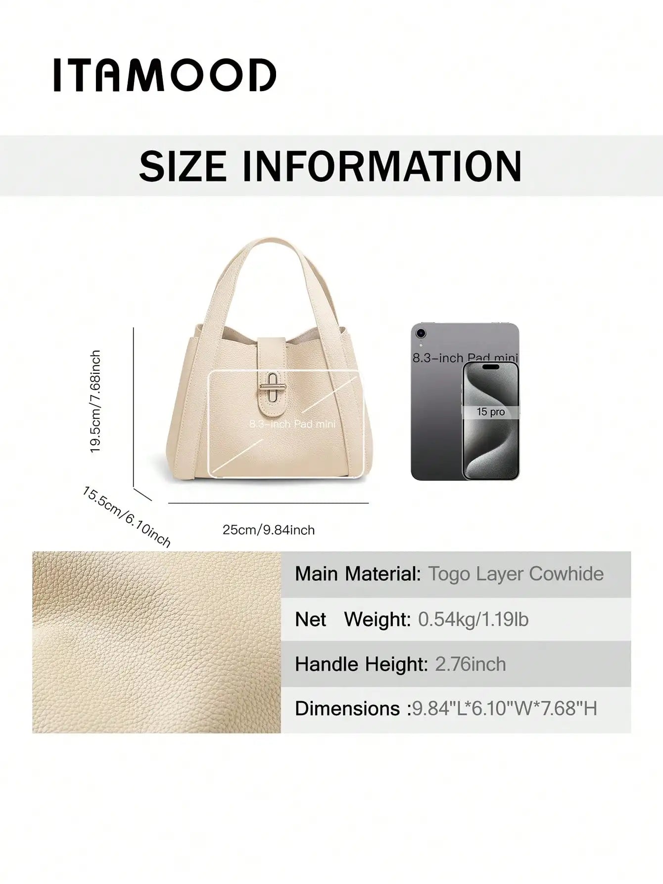 Sac de marque de luxe ITAMOOD Sac à main en cuir de vachette Pochette détachable à boucle minimaliste Sac à bandoulière tendance pour femme