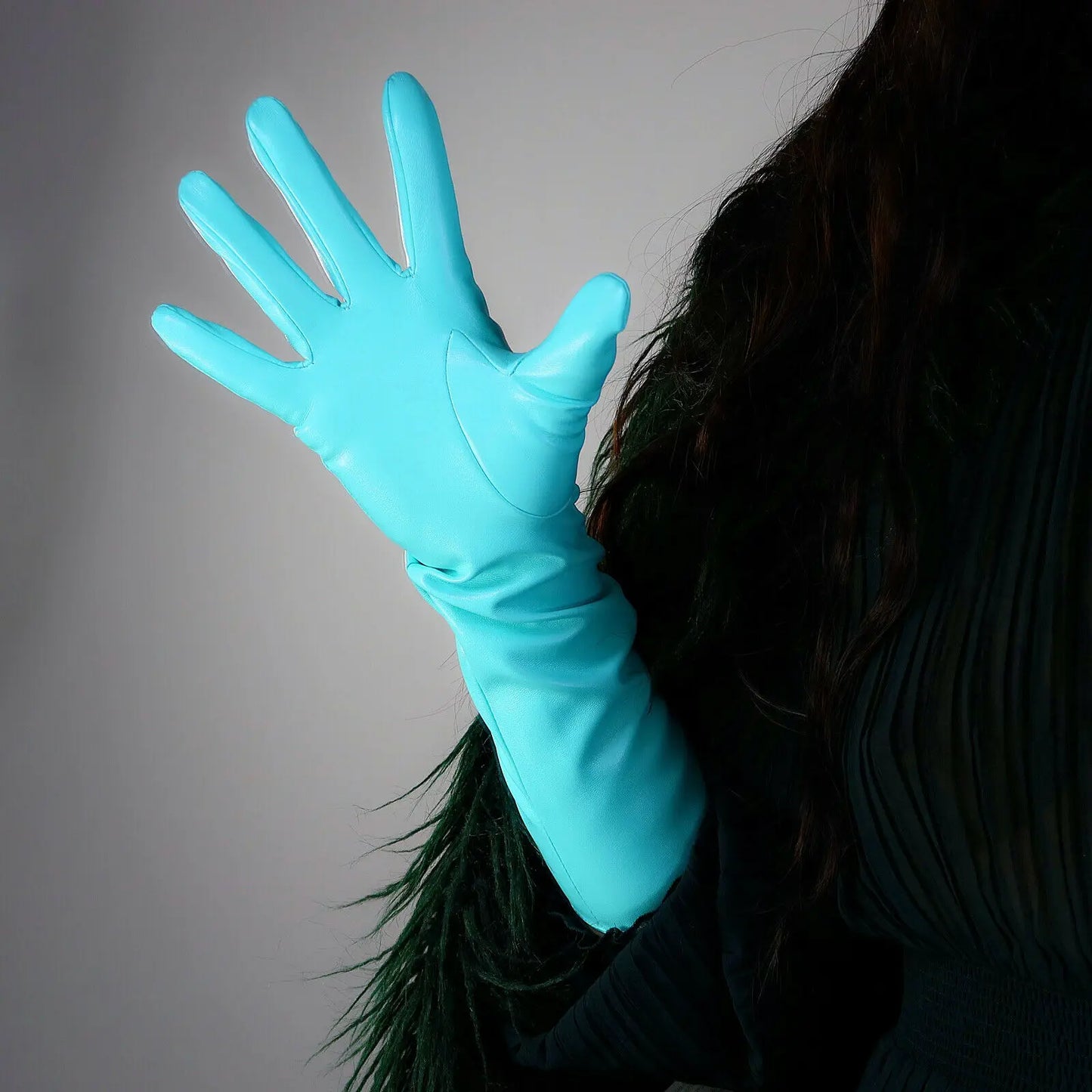 Gants de mode longs ajustés vert menthe DooWay pour femmes en similicuir 16" 40 cm bleu aqua œuf de rouge-gorge gant de soirée de Noël