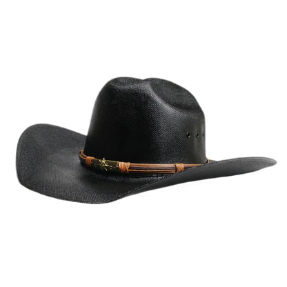 Cinturón de cuero con cabeza de calavera retro para hombre y mujer, sombrero de sol estilo vaquero occidental americano de Yellowstone Beach, con ala ancha delantera, 57-61 cm