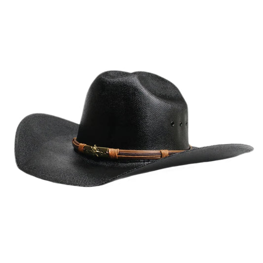 Ceinture en cuir rétro pour hommes et femmes avec tête de mort Yellowstone Beach, chapeau de soleil de cow-boy américain de style cow-girl, à pincer sur le devant, bord large, 57-61 cm