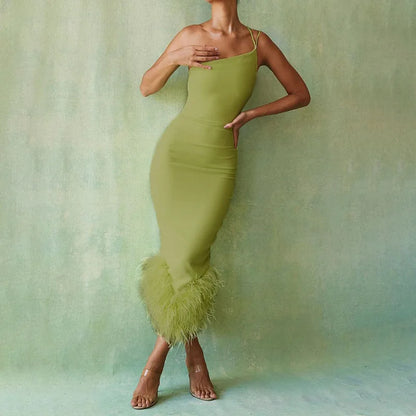 Sexy Green Short Cocktail Dresses Crepe Feather One Stripe Shoulder Mermaid dress Backless Prom Homecoming Gowns Dress Clubwear