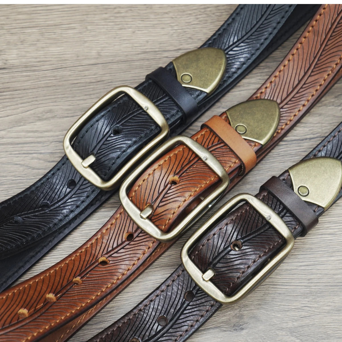 Ceinture en cuir véritable pour homme, 3,8 cm, épaisse, en cuir de vache, boucle en cuivre, décontractée, pour jeans, haute qualité, rétro, luxe, design