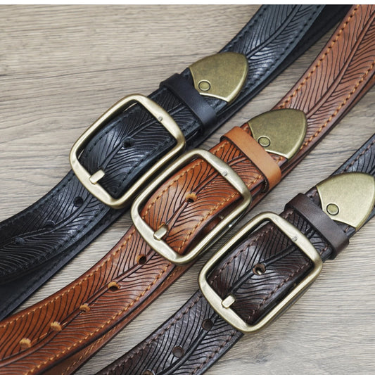 3.8CM  Male Strap Thick Cowhide Copper Buckle Genuine Leather Casual Jeans Belt Men High Quality Retro Luxury Designer