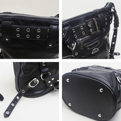 JIAERDI High Street Vintage Sac À Main Femmes Nouveau Rivet Grande Capacité Décontracté Sacs À Bandoulière Dames Moto Biker Noir Sac Messager