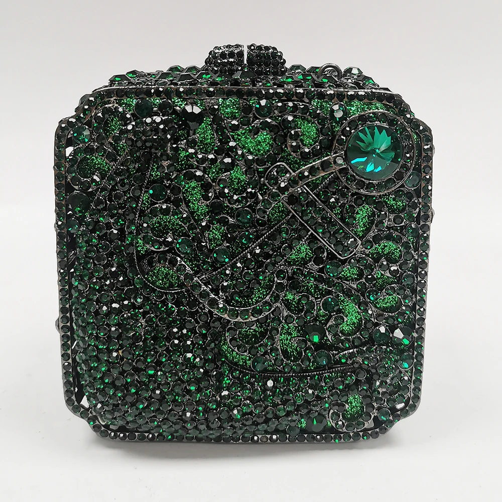 Cartera de mano de noche con diamantes de imitación cuadrados, verde, amarillo y rosa, de lujo, para niñas, para bodas, para damas, para novias, para fiestas y graduaciones