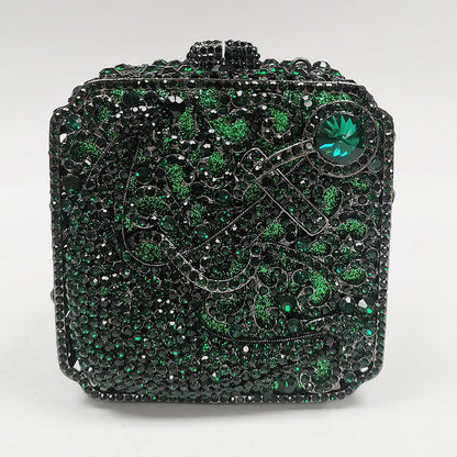 Sac à main de luxe vert/bleu à strass pour femme, pochette en cristal, sac de soirée, sac à bandoulière carré, mini portefeuille