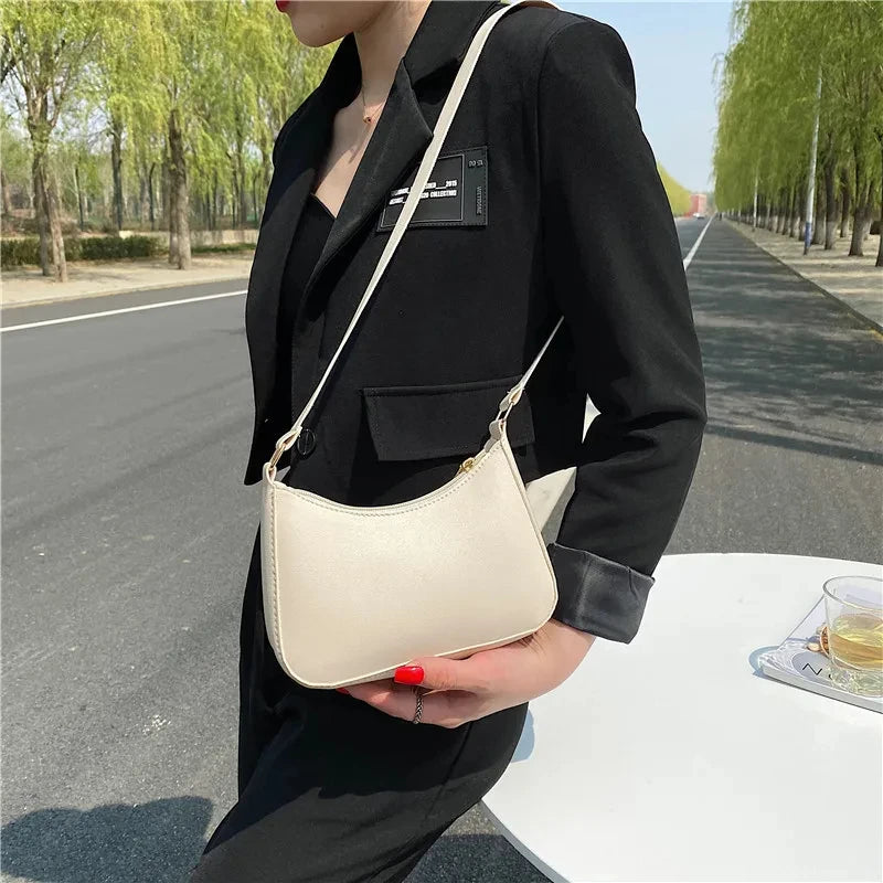 2024 nuevos bolsos de moda para mujer, bolso de hombro bajo el brazo de cuero PU de color sólido retro, bolsos casuales para mujer, bolso de diseñador