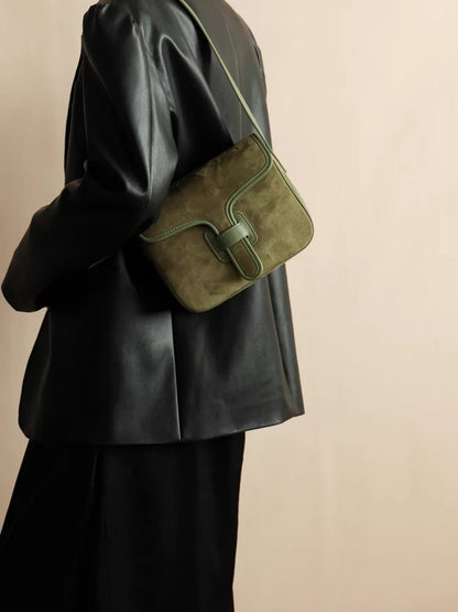 Sac à main en cuir véritable pour femme, style rétro, simple, vert, tendance, joli, décontracté, en cuir véritable, à bandoulière, sous les bras