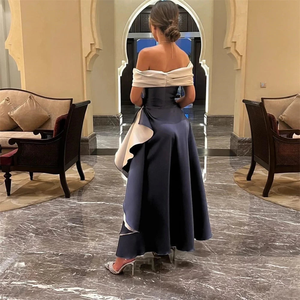 Robe de soirée sur mesure à épaules dénudées et ligne A pour bal de promo, robe mi-longue pour mariage, robe de soirée pour femme