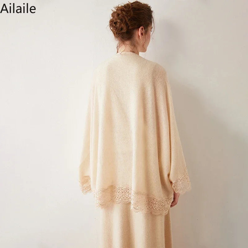 2023 Nouvelle Arrivée Automne Hiver Tricot Femmes Écharpe Solide 100% Pur Cachemire Poncho Mode Capes Dame Haute Qualité Fille Écharpes