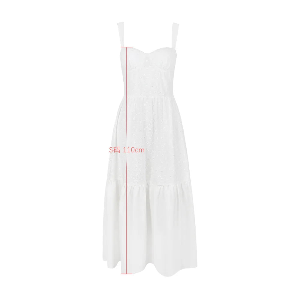 Oligai Summer Casual White Dress Elegant Midi Spaghetti Strap Party Dresses Lovely Birthday Holiday Women's Clothing