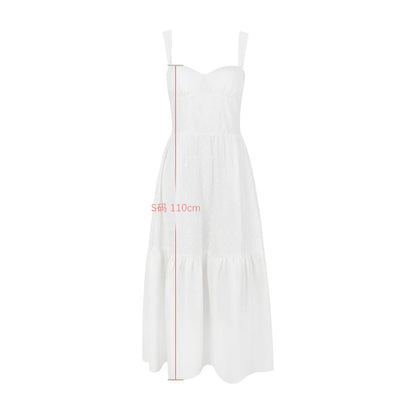 Oligai Summer Casual White Dress Elegant Midi Spaghetti Strap Party Dresses Lovely Birthday Holiday Women's Clothing