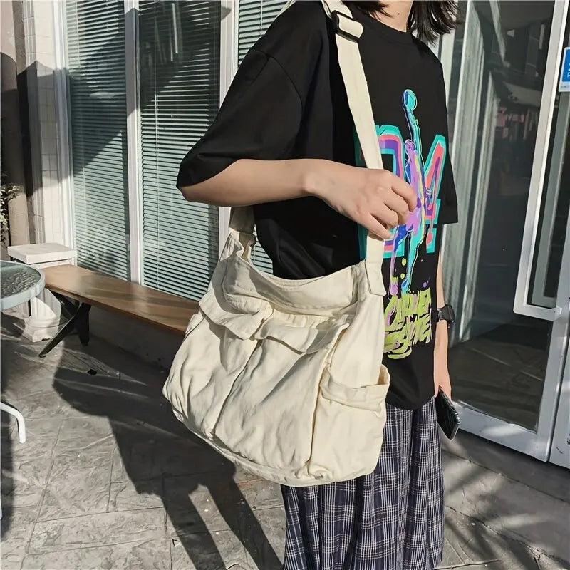 Bolso de mano vintage para mujer, de lona, ​​para adolescentes, para hombro, tipo mensajero, informal, tipo bandolera