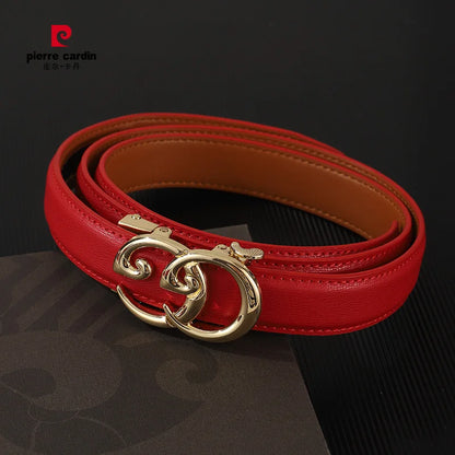 Pierre Cardin Women Genuine Leather Belts for Women belt Women's automatic buckle waistband Red