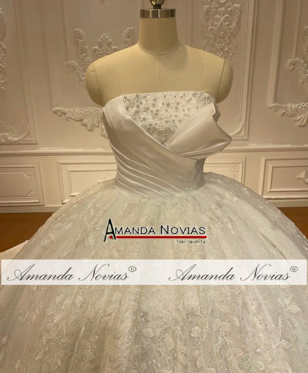 Amanda Novias Strapless Lace Bow Wedding Dress NS4775