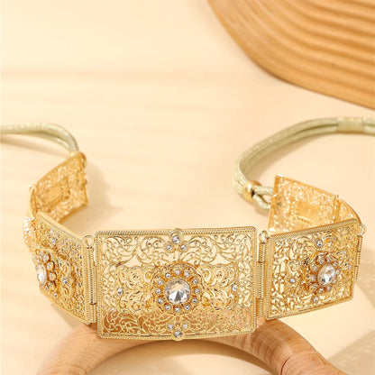 Ceinture de robe délicate marocaine à motif floral ornée de strass pour mariée arabe, chaîne de taille de mariage, cadeau à longueur réglable