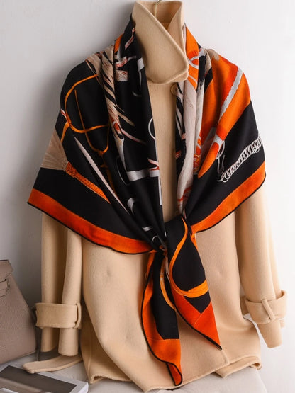 Projets Carres Wool Cashmere Scarf Silk 135 Designer Brand Pashmina Foulard Square Winter Shawls for Women Stole Cape