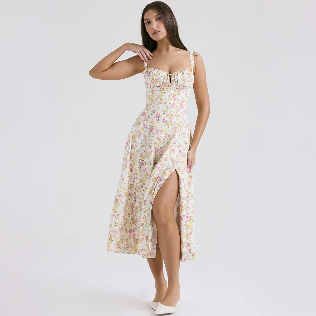 Oligai 2024 Été Imprimé Fleur Robe Élégante Longue Fête D'anniversaire Robes Longues Décontractées Vacances Club Femme Vêtements