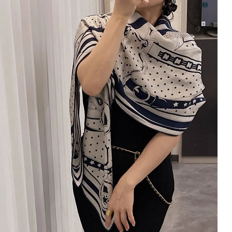 Large Square Blanket Scarf Shawl Poncho 2023 Women Wool Scarves Wraps Double Sided Printing 130*130cm