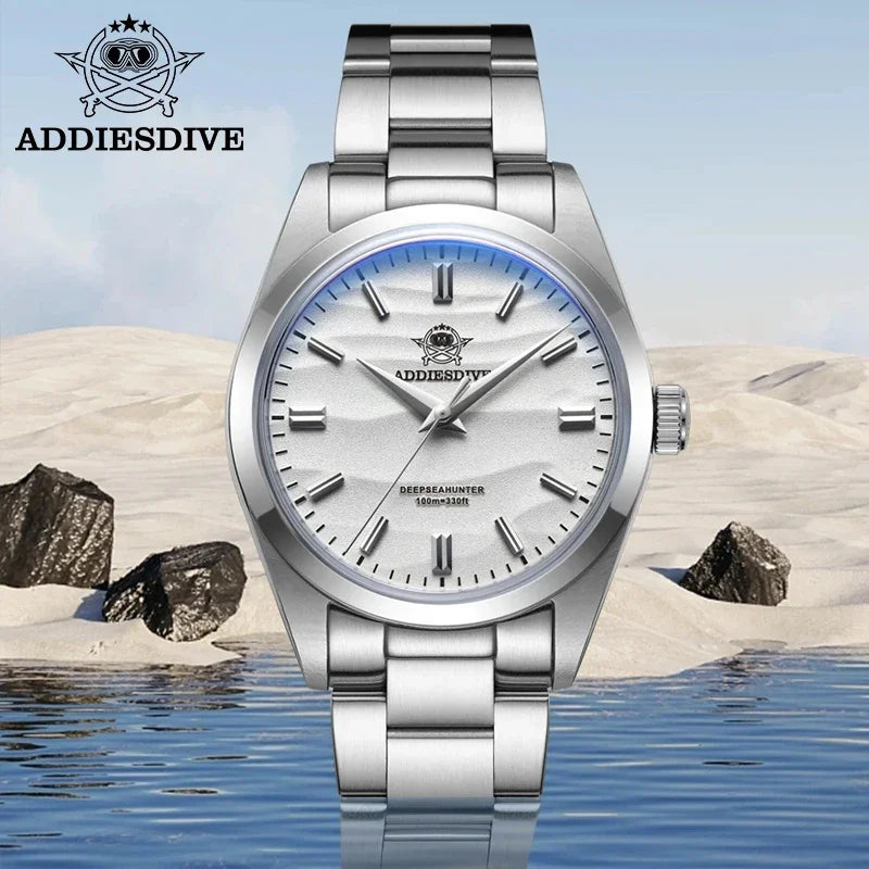 ADDIESDIVE Vente chaude AD2030 Montre à quartz Simple 10Bar Montre-bracelet de plongée en acier Bulle Miroir Pot Couvercle Verre Sports 36mm Hommes Montres