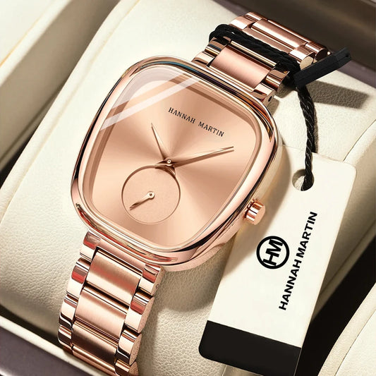 Reloj de pulsera de cuarzo para mujer nuevo 2023, 34 mm, barril de vino, oro rosa, negro, cronómetro, estilo minimalista de moda, relojes ovalados para mujer