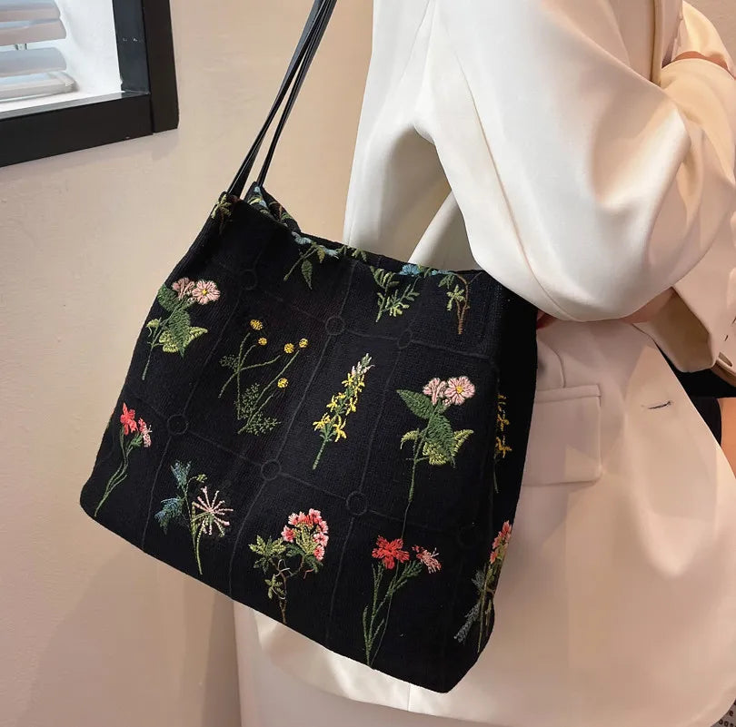 Bolso de mano grande con flores de marca de lujo 2022, nuevo bolso de mano de diseñador de mujer de tela de alta calidad, bolsos de hombro de gran capacidad