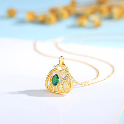 100% 18k gold necklace au750 Natural Emerald bag necklaces Pendant k gold fine jewerly For Women With Certificate And chain Sale