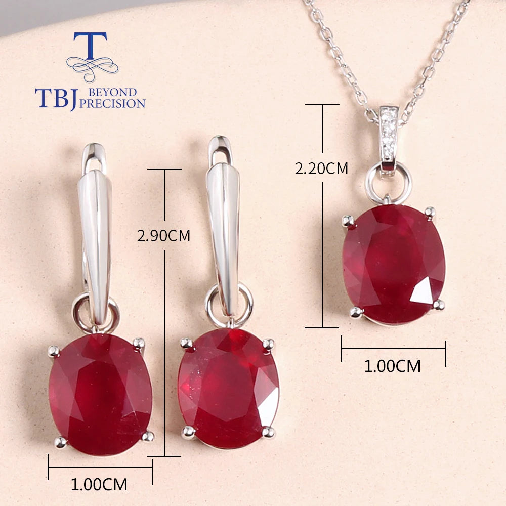 Light luxury Natural Ruby Women's Earrings Necklace Jewelry Set 925 sterling Silver Fine jewelry Anniversary wedding