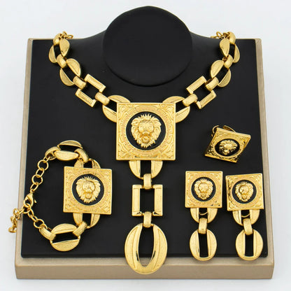 Conjunto de joyas YM para mujer, collar chapado en oro de 18 quilates, brazalete, joyería con forma de cara, cadena, colgante, pendiente de cobre, anillo cuadrado, regalo