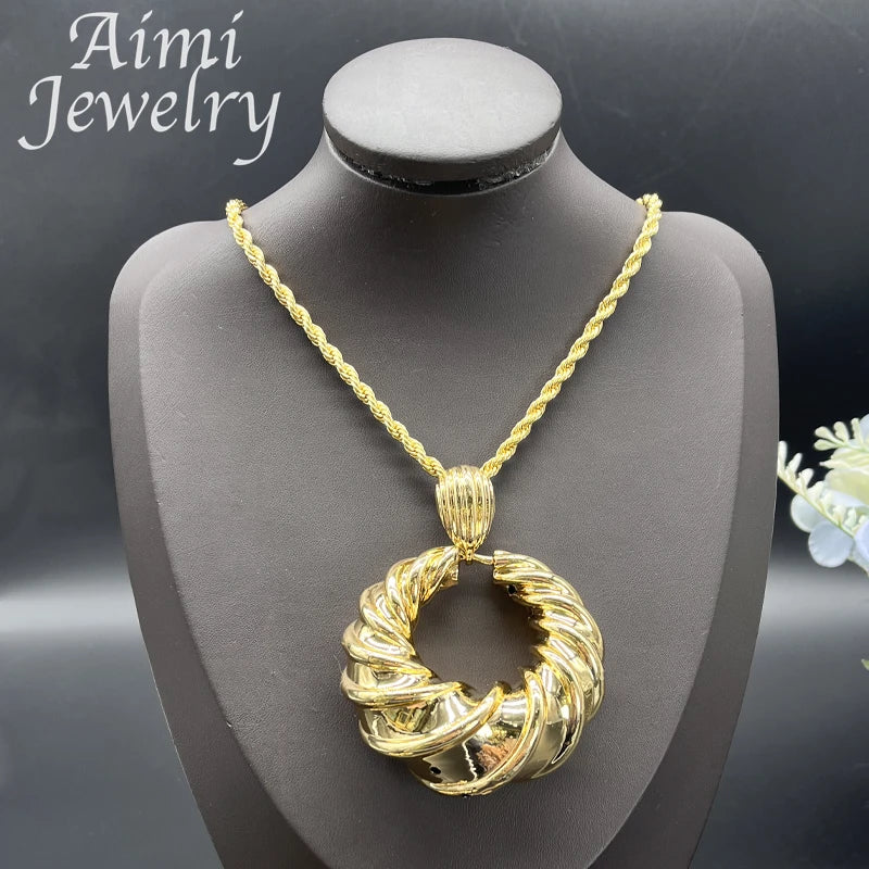 Conjunto de joyas de cobre bañado en oro de 24 quilates de Brasil e Italia para mujer, aretes, colgante, collar, regalos románticos para bodas y fiestas