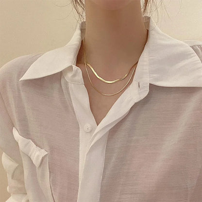 925 Sterling Silver Double-Layer Necklaces for Women Snake Bone Clavicle Chain Fashion Jewelry Holidays Gift Gold Color