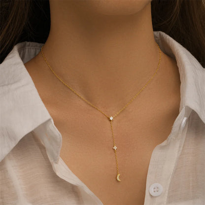 Collar con colgante de cadena en forma de Y con dos corazones de plata de ley 925 de Aide para mujer, collar de oro K de alta calidad, regalo elegante de joyería