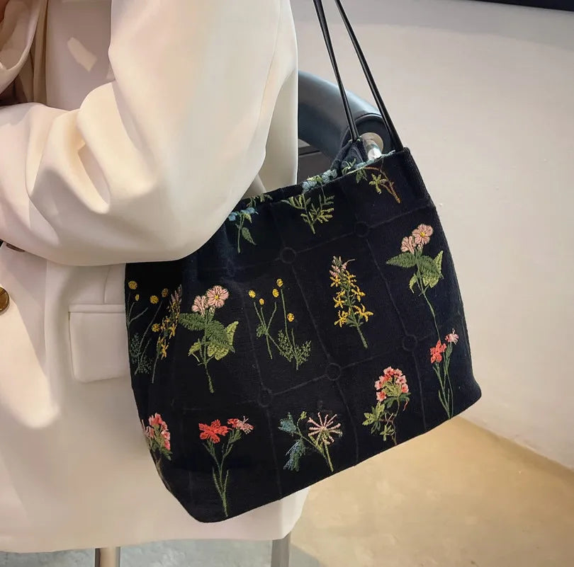 Bolso de mano grande con flores de marca de lujo 2022, nuevo bolso de mano de diseñador de mujer de tela de alta calidad, bolsos de hombro de gran capacidad