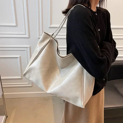 2024 Casual PU Leather Large Capacity Tote Bags for Women Fashion Solid Retro Color Zipper Female Shoulder Bag Ladies Handbag