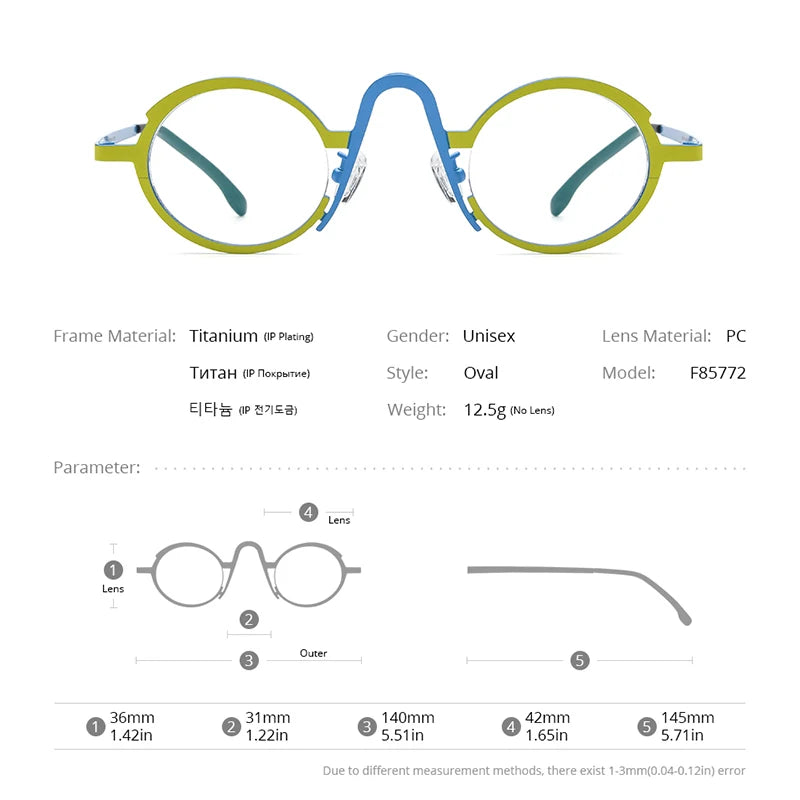 FONEX Monture de lunettes en titane coloré pour femmes Lunettes ovales rétro à la mode 2023 Nouvelles lunettes F85772