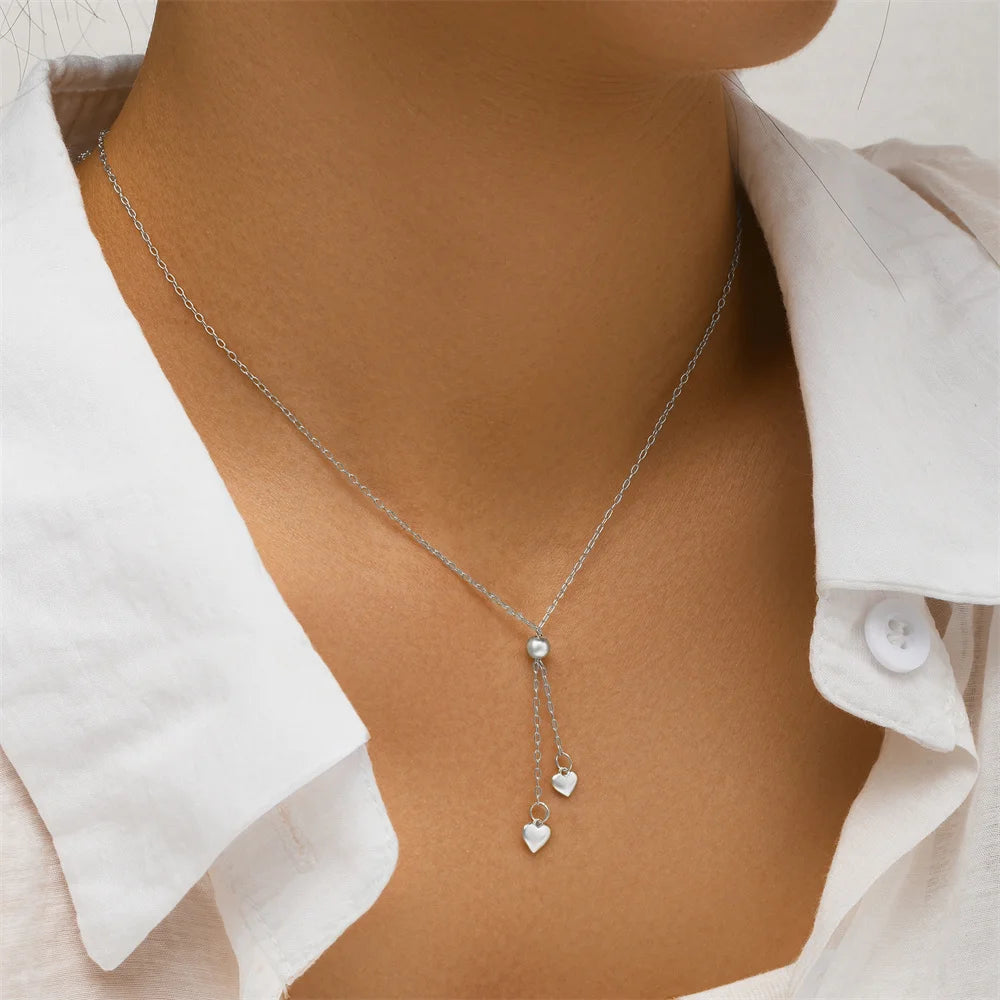 Aide 925 Sterling Silver Adjustable Chain With Heart Charm Pendant Necklace For Women High Quality K Gold Collar Elegant Jewelry