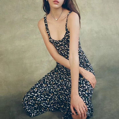 2023 New Women Silk Slim Long Dress Sexy Strapless Daisy Print Maxi dress