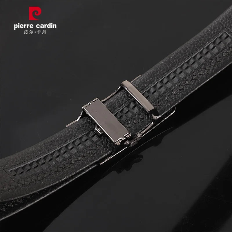 Ceintures en cuir véritable Pierre Cardin pour hommes, ceinture à boucle automatique, ceinture noire