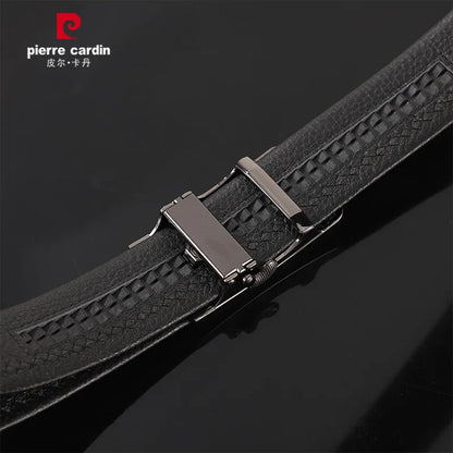 Ceintures en cuir véritable Pierre Cardin pour hommes, ceinture à boucle automatique, ceinture noire