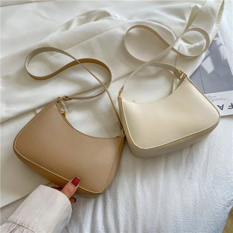 Retro Solid Color PU Leather Shoulder Underarm Bag Women's Fashion Handbags Casual Hobos Purses and Handbag Ladies Hand Bags