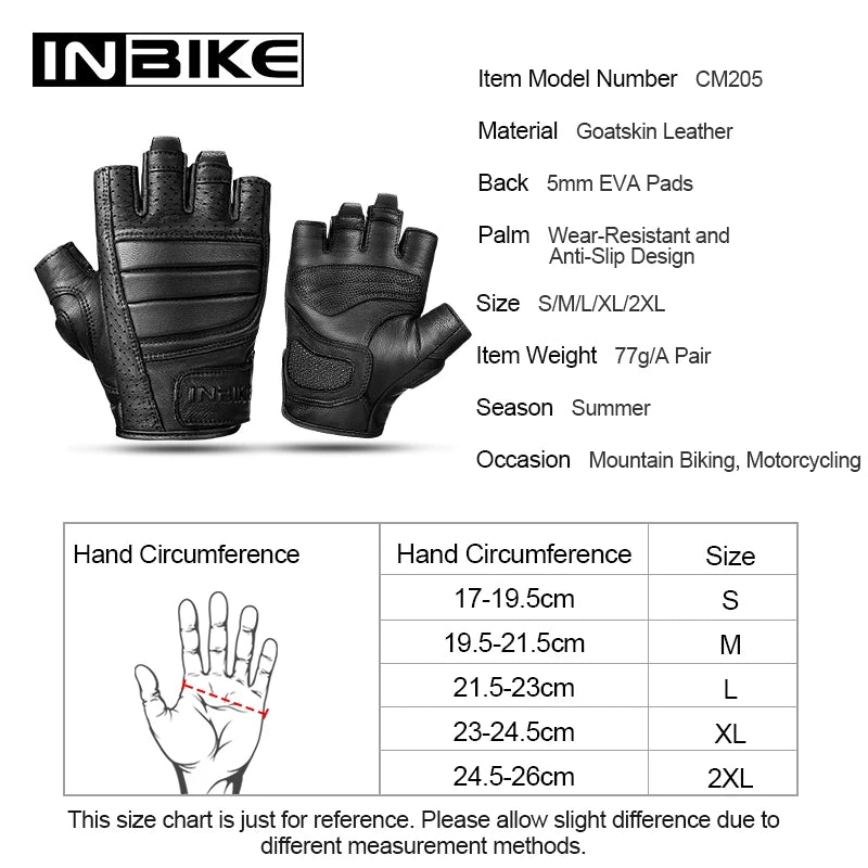 INBIKE Fingerless Motorcycle Gloves Men Summer Breathable Goatskin Leather Gloves for Cycling Motorbike Motorcyclist Accessories