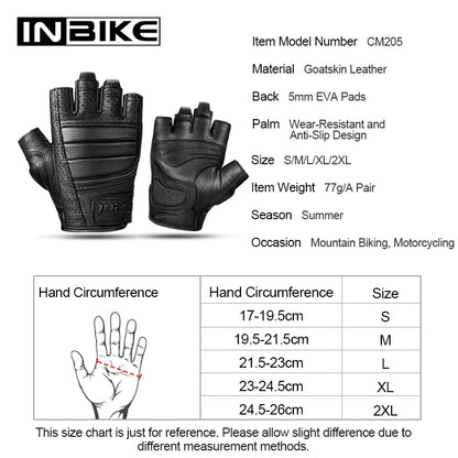 INBIKE Fingerless Motorcycle Gloves Men Summer Breathable Goatskin Leather Gloves for Cycling Motorbike Motorcyclist Accessories