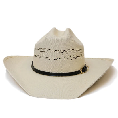 Chapeau de soleil simple à ceinture noire ajourée en paille dure Yellowstone pour la plage, style western américain, à large bord, style cow-boy, style cow-girl, pincement sur le devant, 55-61 cm