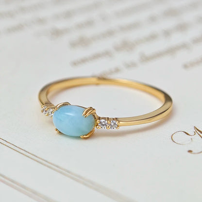 LAMOON Gemstone Rings Natural Larimar Ring For Women 925 Sterling Silver K Gold Plated Sea Pattern Blue Stone Fine Jewelry RI184