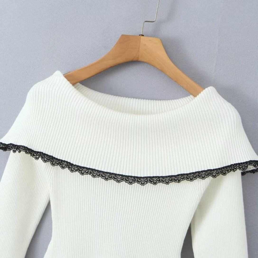 Oligai  Autumn Off The Shoulder Sweater Dress 2024 Elegant Long Sleeve Knitted Dress Sexy Causal Warm White Dress Women