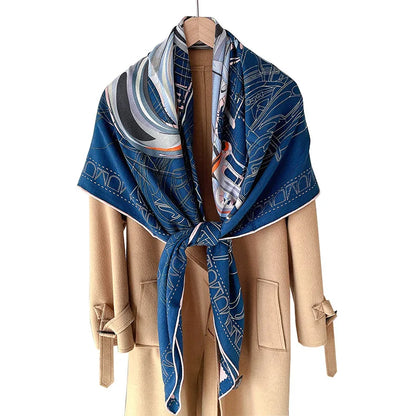 Silk Wool Scarf Women Luxury Designer Giant Shawls Cashmere Poncho Hand-Rolled Stole Pashmina 135CM